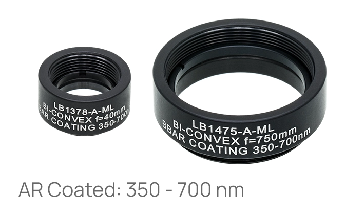 Thorlabs · マウント付きN-BK7両凸レンズ、ARコーティング：350～700 nm